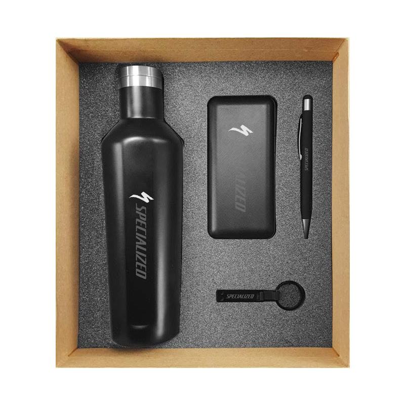 WGS-26 - Natural Cardboard Gift Box With Stainless Steel Bottle, Powerbank with Built-in Cables